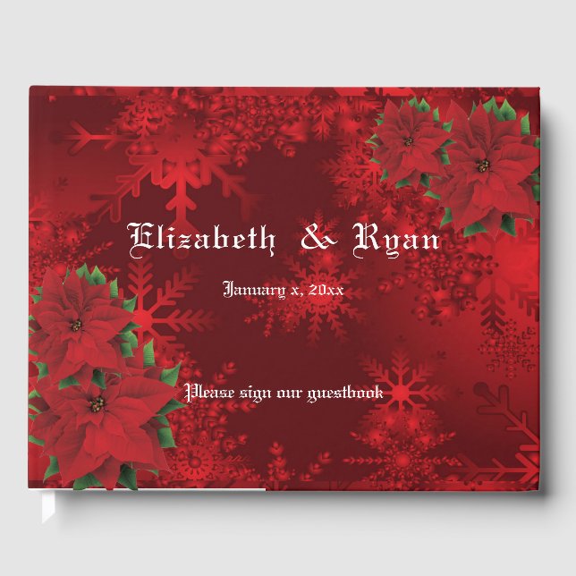 Beautiful Christmas Red, Snowflakes, Custom Guest Book (Front)