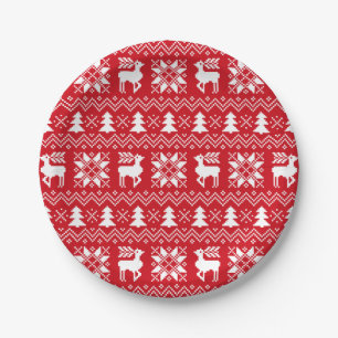 Beautiful Christmas Sweater Inspired Red Patttern Paper Plate