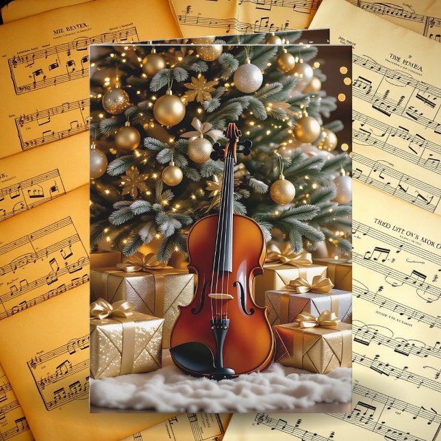 Beautiful Christmas Tree and Violin Festive Poem Holiday Card (Creator Uploaded)