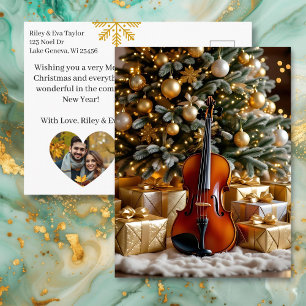 Beautiful Christmas Tree and Violin Festive Poem Holiday Postcard