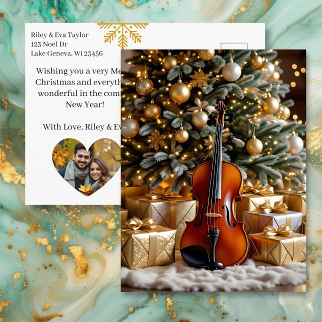 Beautiful Christmas Tree and Violin Festive Poem Holiday Postcard (Creator Uploaded)