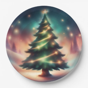Beautiful Christmas Tree in the Winter Forest Paper Plate