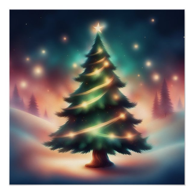 Beautiful Christmas Tree in the Winter Forest Poster (Front)