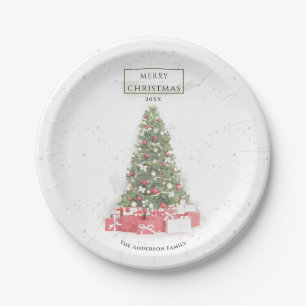 Beautiful Christmas Tree Watercolor Holidays Art Paper Plate