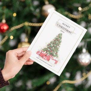 Beautiful Christmas Tree Watercolor Holidays Art Postcard