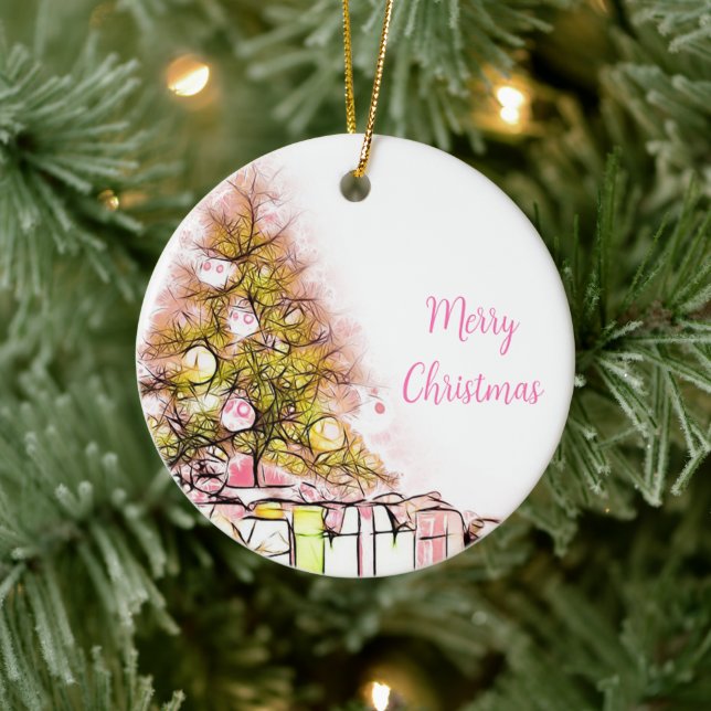 Beautiful Christmas Tree with Presents  Ceramic Ornament (Tree)