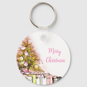 Beautiful Christmas Tree with Presents Key Ring