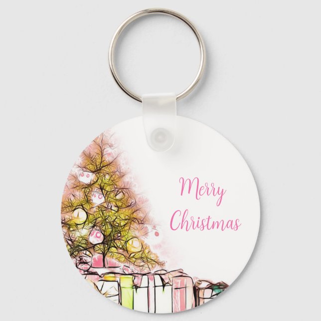 Beautiful Christmas Tree with Presents Key Ring (Front)