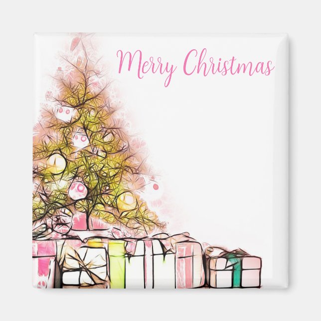 Beautiful Christmas Tree with Presents Magnet (Front)