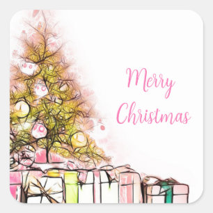 Beautiful Christmas Tree with Presents Square Sticker