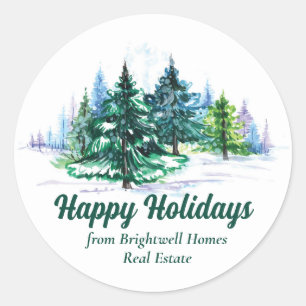Beautiful Christmas Trees Custom Happy Holidays Classic Round Sticker