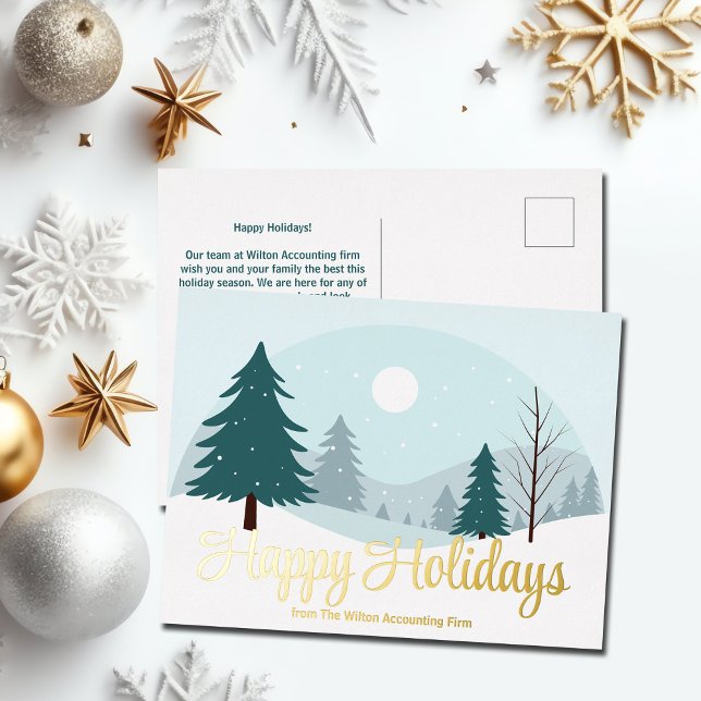Beautiful Christmas Trees Winter Gold Foil Holiday Postcard (Creator Uploaded)