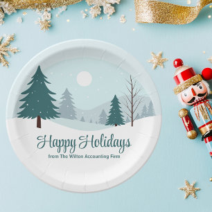 Beautiful Christmas Trees Winter Holiday Party Paper Plate