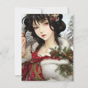 Beautiful Christmas Winter Anime Manga Girl Holiday Card