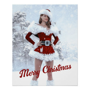 Beautiful Christmas Woman over Winter Snow Poster