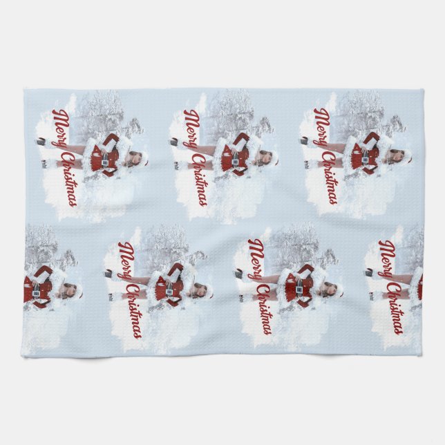Beautiful Christmas Woman over Winter Snow Tea Towel (Horizontal)
