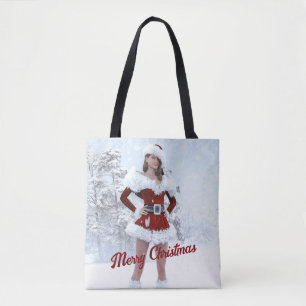 Beautiful Christmas Woman over Winter Snow Tote Bag