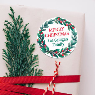 Beautiful Christmas Wreath Merry Christmas From Classic Round Sticker