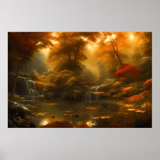 Beautiful classic autumn landscape small creek poster
