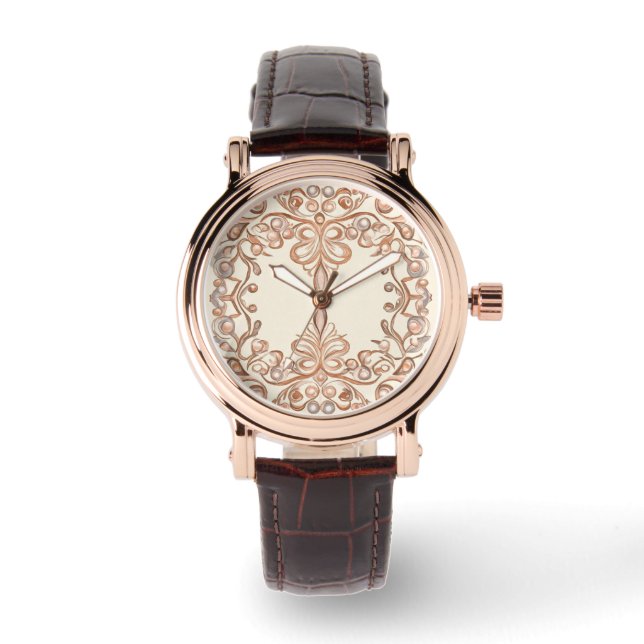 Beautiful Classic Mosaic Brown Peach , Women Watch (Front)