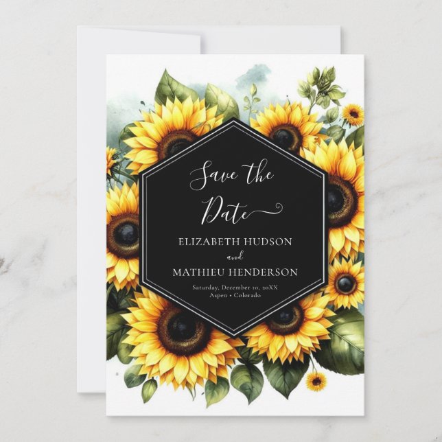 Beautiful Classic Sunflower Wedding Save The Date (Front)
