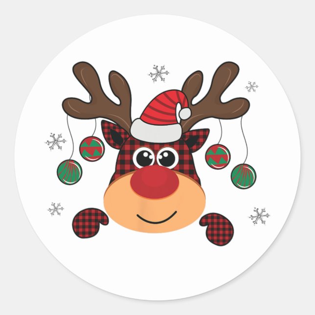 beautiful classic winter red buffalo plaid leaping round sticker (Front)