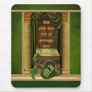 Beautiful Classical Library Old Books Green Drapes Mouse Pad