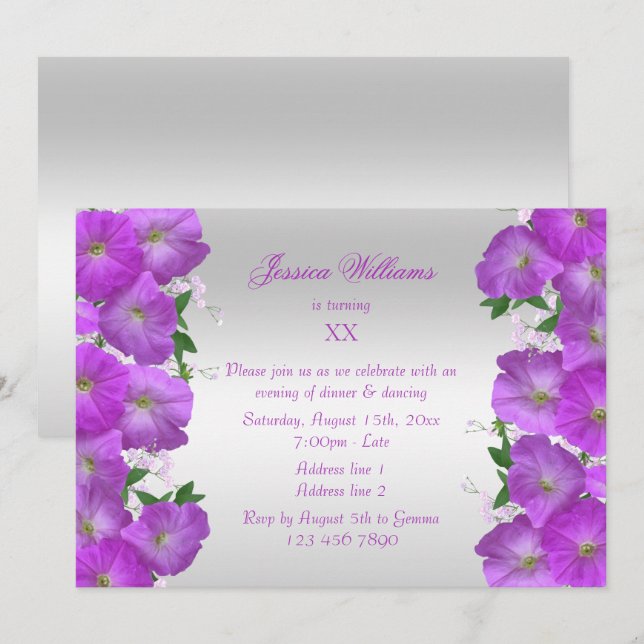 Beautiful Classy Petunias Floral Birthday Invitation (Front/Back)
