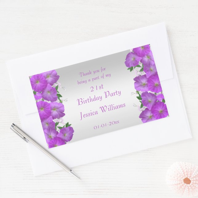 Beautiful Classy Petunias Floral Birthday Rectangular Sticker (Envelope)