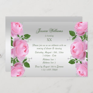 Beautiful Classy Pink  Roses Flowers Birthday Invitation