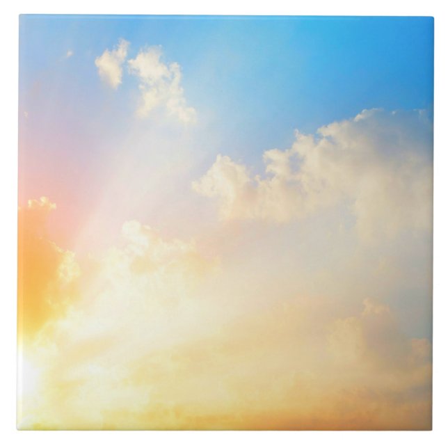 Beautiful cloudy sky with sun ceramic tile (Front)