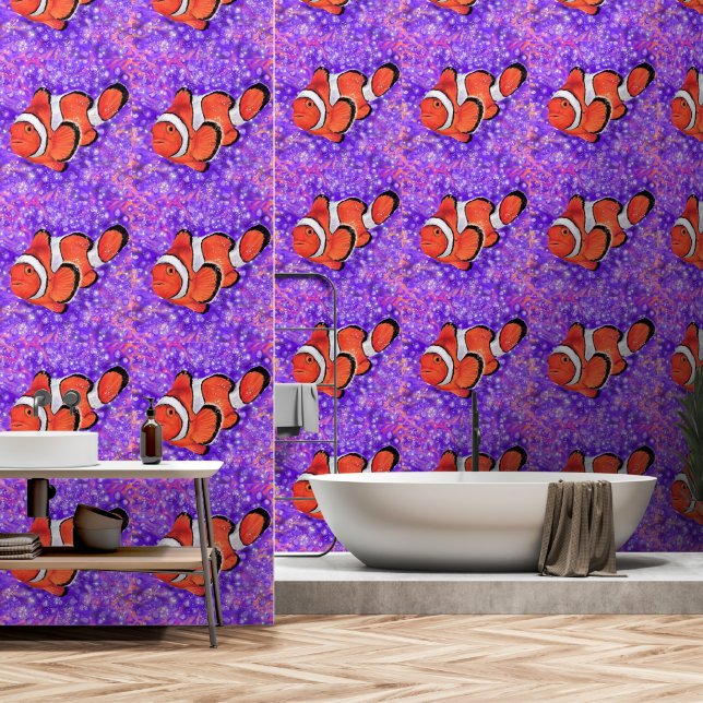 Beautiful Clownfish Painting Wallpaper (Bathroom)