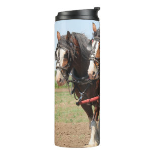 Beautiful clydesdale horses ploughing thermal tumbler