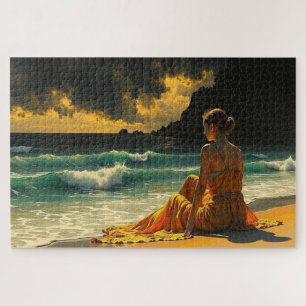 Beautiful Coastal Night Seaside Reflection Jigsaw Puzzle