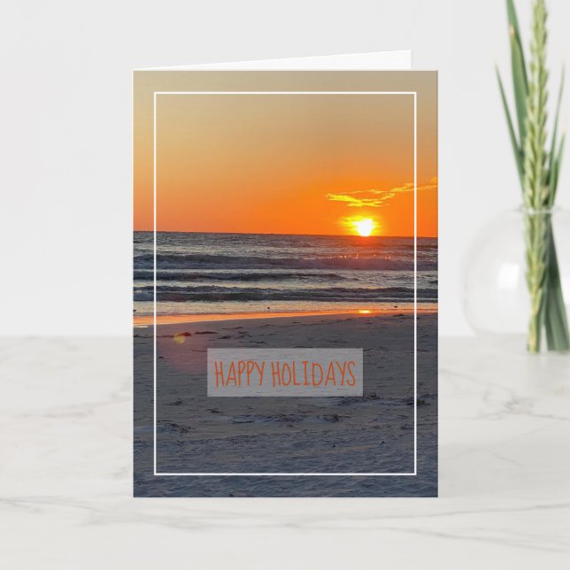 Beautiful Coastal Sunset Photo Happy Holidays Card (Front)