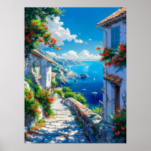 Beautiful Coastal Village in Summer Poster