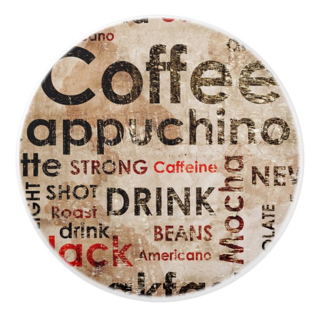 Beautiful Coffee Espresso Cappucino Pattern Ceramic Knob (Front)