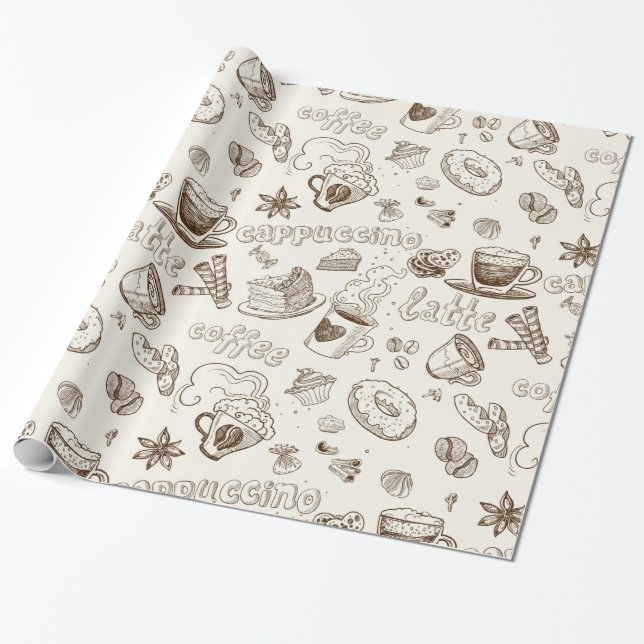Beautiful Coffee Espresso Design Wrapping Paper (Unrolled)