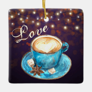 Beautiful Coffee Love Seasonal Latte Christmas Ceramic Ornament