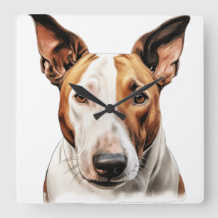 BEAUTIFUL COLORED BULL TERRIER DOG SQUARE WALL CLOCK