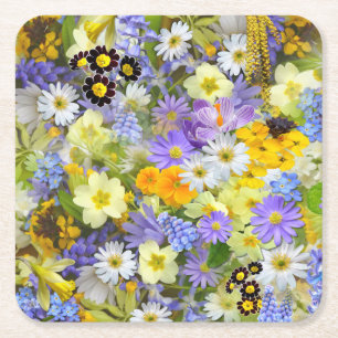 Beautiful Colorful Bed of Flowers Square Paper Coaster