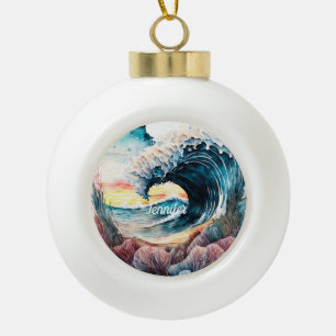 Beautiful Colorful Ocean Waves Ceramic Ball Christmas Ornament