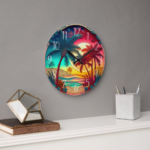 beautiful colorful palm trees beach house large clock