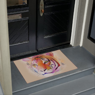 Beautiful Colorful Tiger Watercolor painting Doormat
