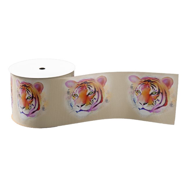 Beautiful Colorful Tiger Watercolor painting Grosgrain Ribbon (Spool)