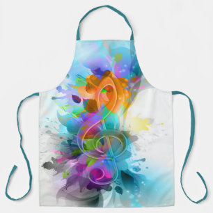 Beautiful Colorful Watercolor Splatter Music note Apron