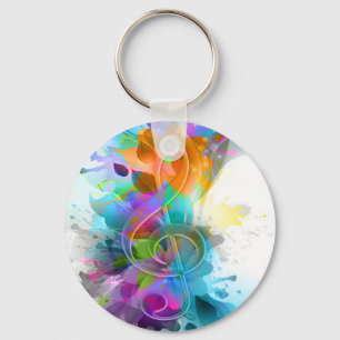 Beautiful Colorful Watercolor Splatter Music note Key Ring