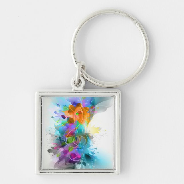 Beautiful Colorful Watercolor Splatter Music note Key Ring (Front)