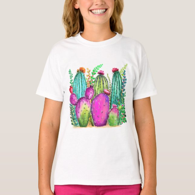 Beautiful Colour Cactus Flowers - Drawing Colourfu T-Shirt (Front)