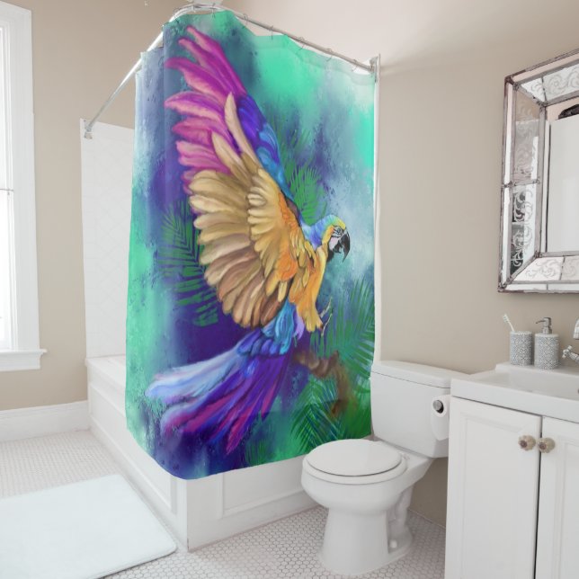 Beautiful Colour Parrot Shower Curtain (In Situ)